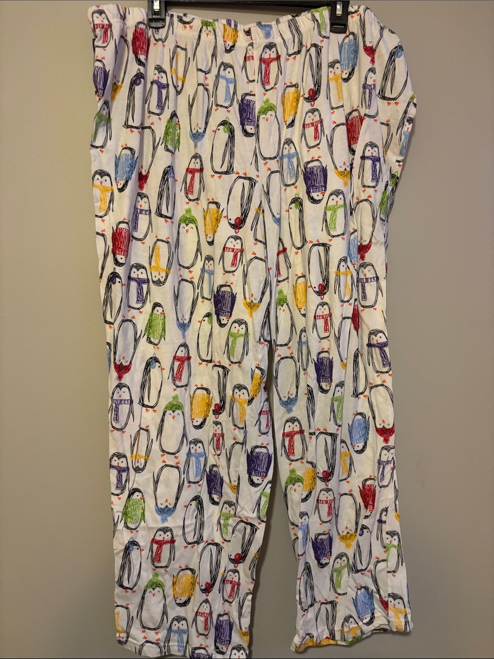 Secret Treasures White Knit  Pajama Pants with Multi-Color Penguin Print